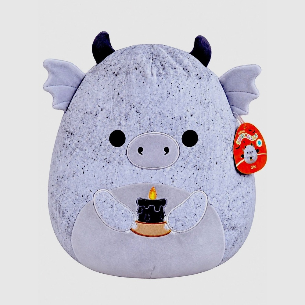 Squishmallows GIO the Gargoyle 16 Inch Halloween Plush Grey holding Candle NWT